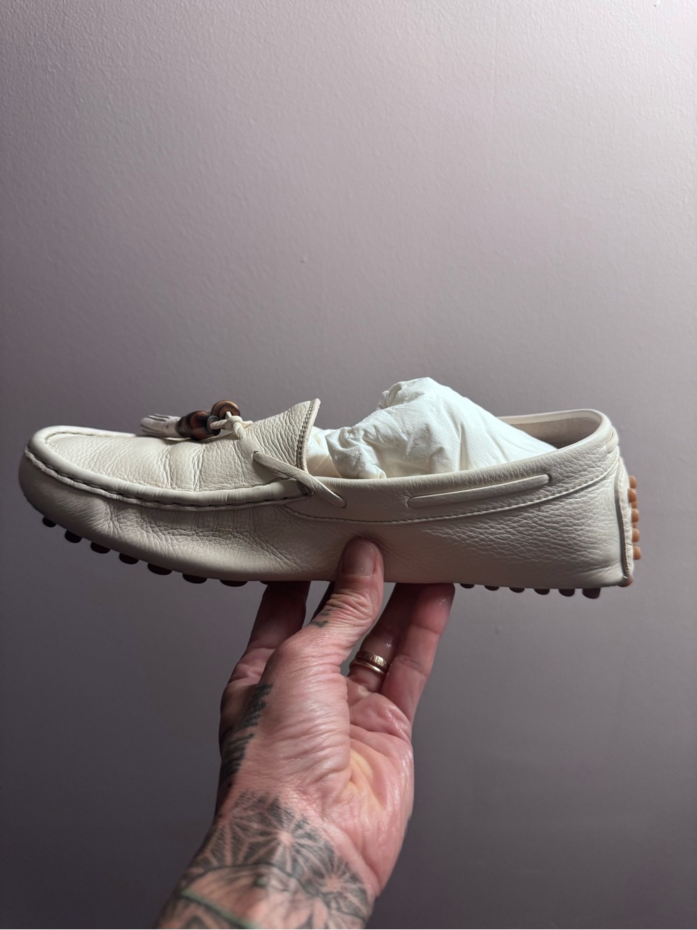 Women’s Cream Leather Driving Loafers - Classic Slip-On